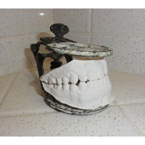 Antique Dental Articulator w/ Plaster Tooth Impression oddity curiosity creepy